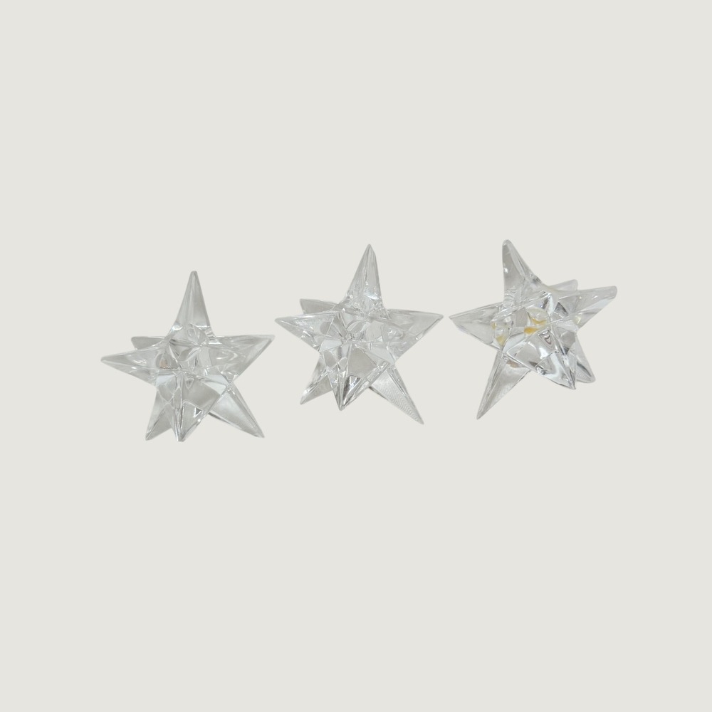 Set of 3 Faceted Crystal Star Figurines Clear Glass Celestial Decor 2.25 Inch